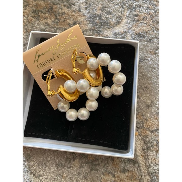 Kenneth Jay Lane 22K Goldplated Faux Pearl Doorknocker Earrings - Picture 5 of 5